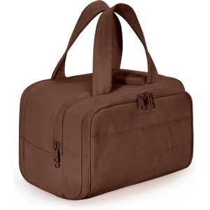 BAGSMART Travel Toiletry Bag, Lightweight Large Wide-open Travel Bag for Women, Puffy Cosmetic Makeup Bag Organizer with Handle for Accessories,Essentials, Toiletries, Dark Pink(g-Coffee Brown)