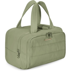 BAGSMART Travel Toiletry Bag, Lightweight Large Wide-open Travel Bag for Women, Puffy Cosmetic Makeup Bag Organizer with Handle for Accessories,Essentials, Toiletries, Dark Pink(e-Army Green)