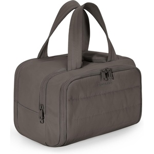 BAGSMART Travel Toiletry Bag, Lightweight Large Wide-open Travel Bag for Women, Puffy Cosmetic Makeup Bag Organizer with Handle for Accessories,Essentials, Toiletries, Dark Pink(Charcoal Gray)