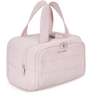 BAGSMART Travel Toiletry Bag, Lightweight Large Wide-open Travel Bag for Women, Puffy Cosmetic Makeup Bag Organizer with Handle for Accessories,Essentials, Toiletries, Dark Pink(d-Pink)