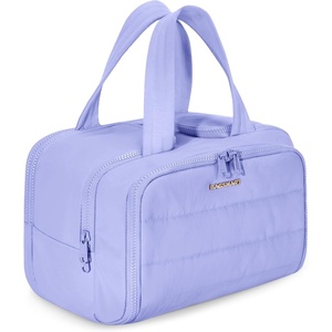 BAGSMART Travel Toiletry Bag, Lightweight Large Wide-open Travel Bag for Women, Puffy Cosmetic Makeup Bag Organizer with Handle for Accessories,Essentials, Toiletries, Dark Pink(d-Light Purple)
