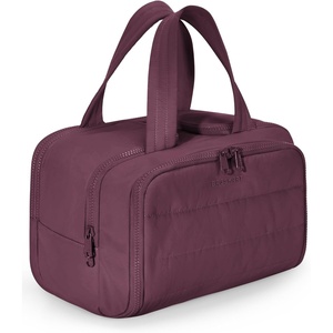 BAGSMART Travel Toiletry Bag, Lightweight Large Wide-open Travel Bag for Women, Puffy Cosmetic Makeup Bag Organizer with Handle for Accessories,Essentials, Toiletries, Dark Pink(Cherry Red)