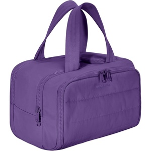 BAGSMART Travel Toiletry Bag, Lightweight Large Wide-open Travel Bag for Women, Puffy Cosmetic Makeup Bag Organizer with Handle for Accessories,Essentials, Toiletries, Dark Pink(f-Dark Purple)