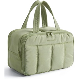 BAGSMART Travel Toiletry Bag, Puffy Large Toiletry Bag for Women, Lightweight Cosmetic Makeup Bag Organizer with Handle for Traveling, Accessories, Essentials, Toiletries (Black)(E-Light Green)