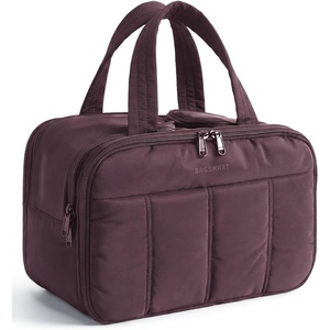 BAGSMART Travel Toiletry Bag, Puffy Large Toiletry Bag for Women, Lightweight Cosmetic Makeup Bag Organizer with Handle for Traveling, Accessories, Essentials, Toiletries (Black)(Black Purple)