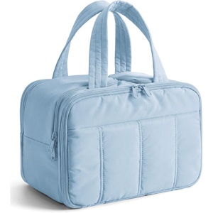 BAGSMART Travel Toiletry Bag, Puffy Large Toiletry Bag for Women, Lightweight Cosmetic Makeup Bag Organizer with Handle for Traveling, Accessories, Essentials, Toiletries (Black)(Light Blue)