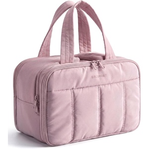 BAGSMART Travel Toiletry Bag, Puffy Large Toiletry Bag for Women, Lightweight Cosmetic Makeup Bag Organizer with Handle for Traveling, Accessories, Essentials, Toiletries (Black)(G-Light Purple)