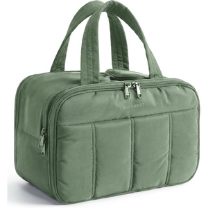BAGSMART Travel Toiletry Bag, Puffy Large Toiletry Bag for Women, Lightweight Cosmetic Makeup Bag Organizer with Handle for Traveling, Accessories, Essentials, Toiletries (Black)(Dark Green)