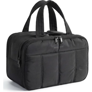 BAGSMART Travel Toiletry Bag, Puffy Large Toiletry Bag for Women, Lightweight Cosmetic Makeup Bag Organizer with Handle for Traveling, Accessories, Essentials, Toiletries (Black)(B-Black)