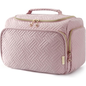 BAGSMART Travel Toiletry Bag for Women, Cosmetic Bag Makeup Bag Organizer with Handle, Travel Bag for Toiletries, Travel Accessories, Full Sized Container(Pink)