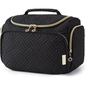 BAGSMART Travel Toiletry Bag for Women, Cosmetic Bag Makeup Bag Organizer with Handle, Travel Bag for Toiletries, Travel Accessories, Full Sized Container(Black)