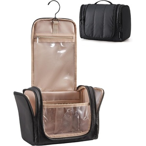 BAGSMART Travel Toiletry Bag for Women, Puffy Hanging Toiletry Bag with Hook, Water-resistant Toiletry Organizer for Full Sized Toiletries (Black)(Classic Black)