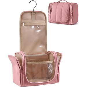 BAGSMART Travel Toiletry Bag for Women, Puffy Hanging Toiletry Bag with Hook, Water-resistant Toiletry Organizer for Full Sized Toiletries (Black)(Dusty Rose)