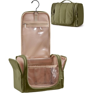 BAGSMART Travel Toiletry Bag for Women, Puffy Hanging Toiletry Bag with Hook, Water-resistant Toiletry Organizer for Full Sized Toiletries (Black)(Olive Green)