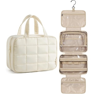 BAGSMART Travel Toiletry Bag for Womne, Hanging Travel Bag for Toiletries, Puffy Makeup Cosmetic Bag Organizer, Carry-on Travel Accessories Essentials, Camel(Beige-3)