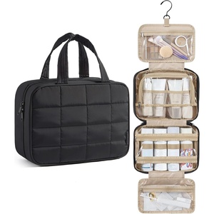 BAGSMART Travel Toiletry Bag for Womne, Hanging Travel Bag for Toiletries, Puffy Makeup Cosmetic Bag Organizer, Carry-on Travel Accessories Essentials, Camel(Black-3)