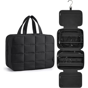 BAGSMART Travel Toiletry Bag for Womne, Hanging Travel Bag for Toiletries, Puffy Makeup Cosmetic Bag Organizer, Carry-on Travel Accessories Essentials, Camel(Black-2)