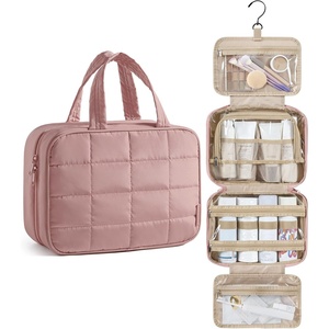 BAGSMART Travel Toiletry Bag for Womne, Hanging Travel Bag for Toiletries, Puffy Makeup Cosmetic Bag Organizer, Carry-on Travel Accessories Essentials, Camel(Dark Pink-3)