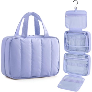 BAGSMART Travel Toiletry Bag for women, Portable Hanging Hook Makeup Bag Organizer, Waterproof Makeup Cosmetic Bag, for Full-Size Accessories, Toiletries, Pink(Purple)