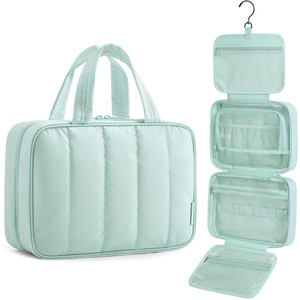 BAGSMART Travel Toiletry Bag for women, Portable Hanging Hook Makeup Bag Organizer, Waterproof Makeup Cosmetic Bag, for Full-Size Accessories, Toiletries, Pink(Baby Blue)