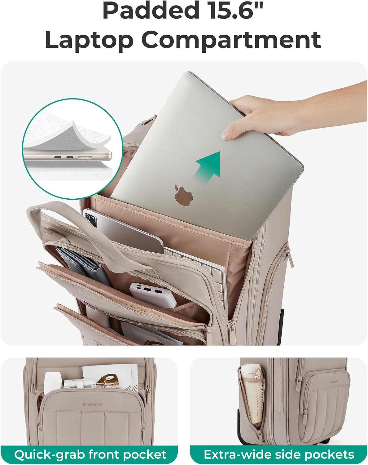 image:imageBAGSMART 16 inch Small Underseat Carry on Luggage Suitcase with WheelsBrown