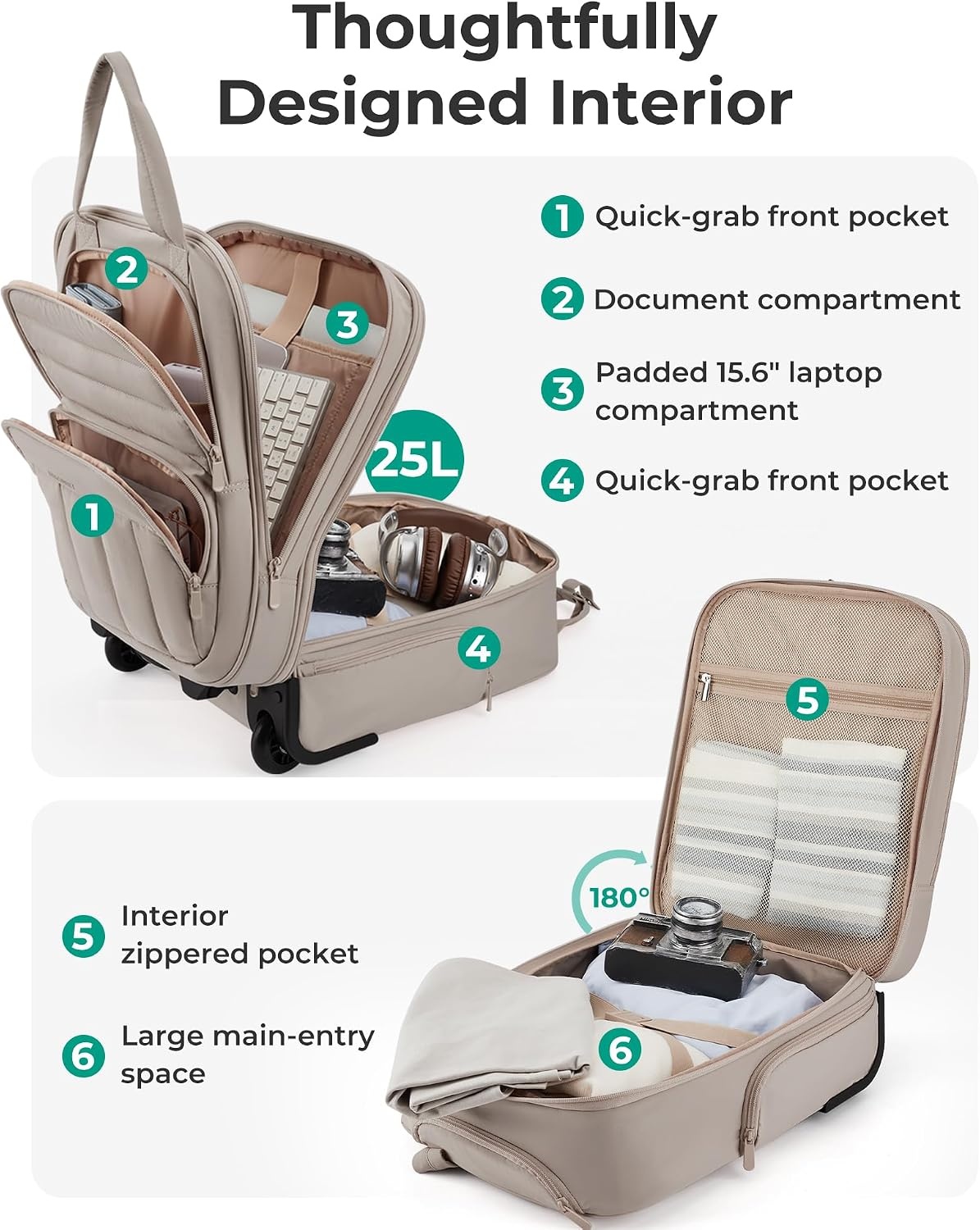 image:imageBAGSMART 16 inch Small Underseat Carry on Luggage Suitcase with WheelsBrown