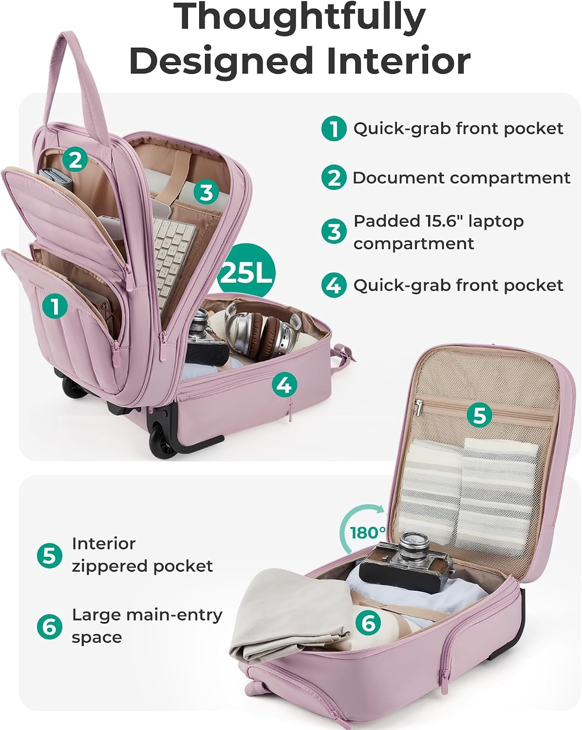 image:imageBAGSMART 16 inch Small Underseat Carry on Luggage Suitcase with WheelsPurple