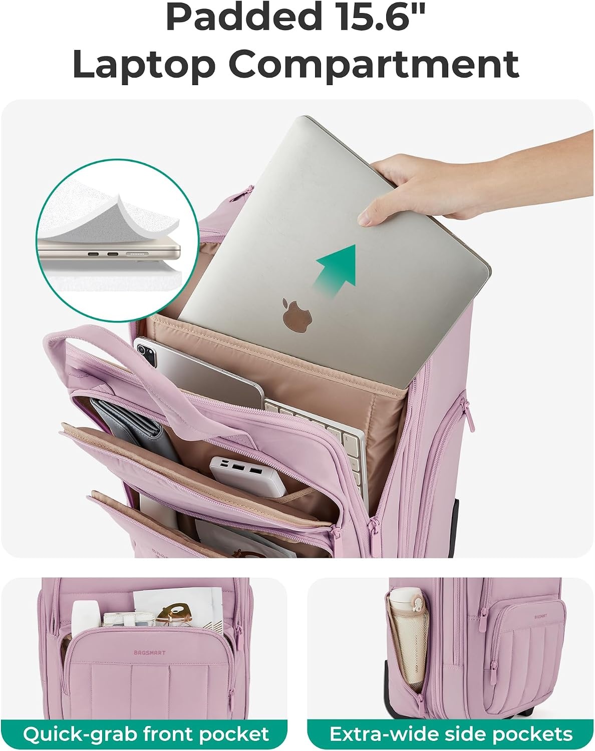 image:imageBAGSMART 16 inch Small Underseat Carry on Luggage Suitcase with WheelsPurple