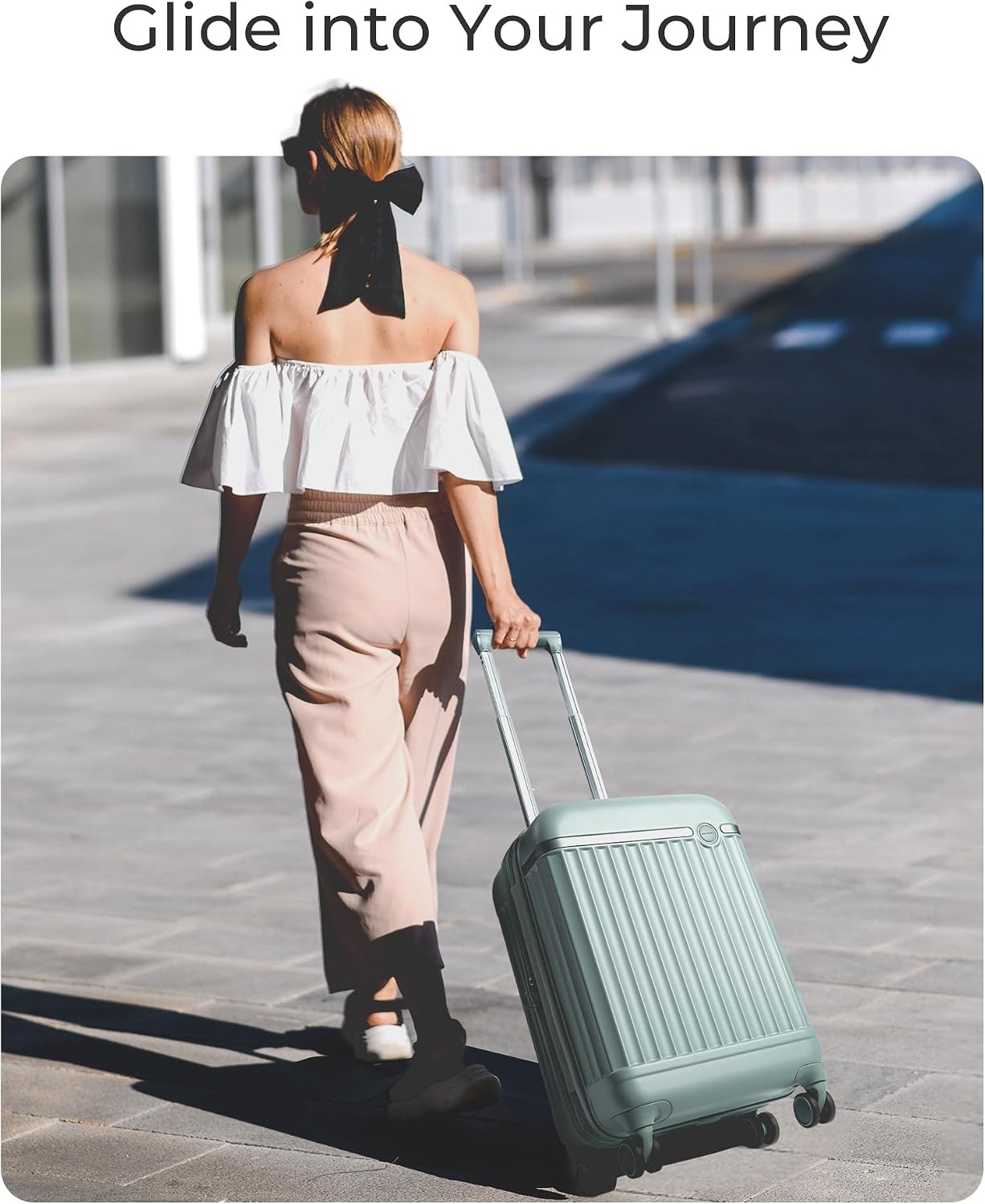 image:imageBAGSMART 20 Expandable PC CarryOn Luggage Spinner Wheels GreenDark Sea Green