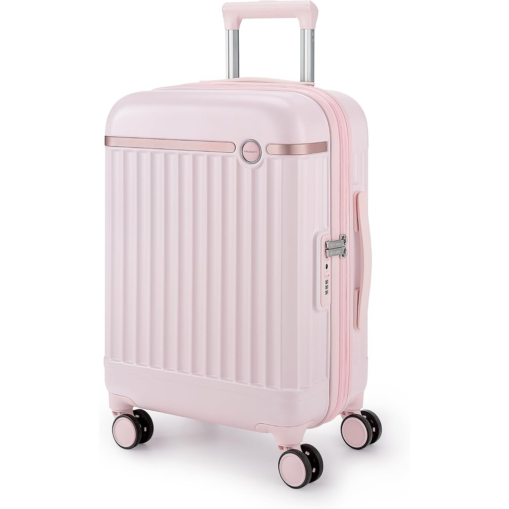 image:imageBAGSMART 20 Expandable PC CarryOn Luggage Spinner Wheels GreenAtlas Pink