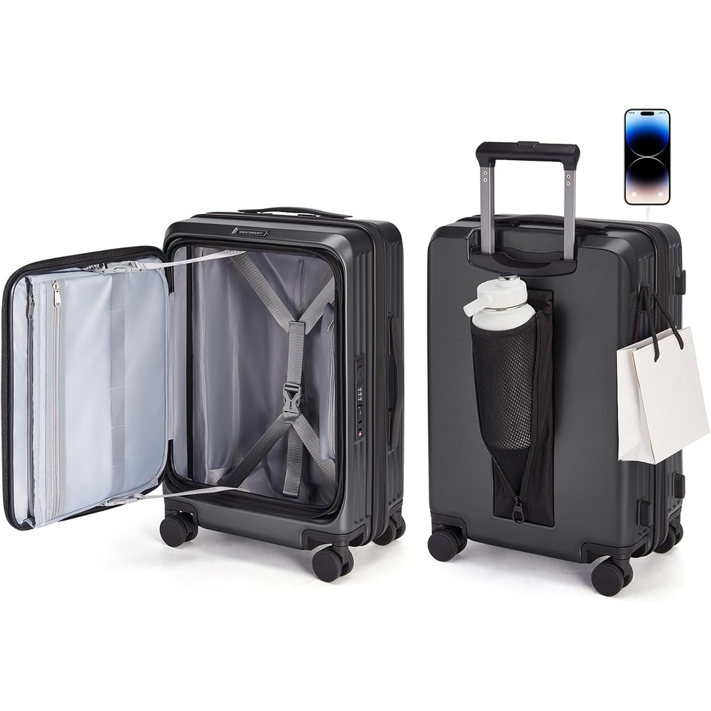 image:imageBAGSMART 20 Expandable TopOpening CarryOn Double Spinner TSA PurpleBlack