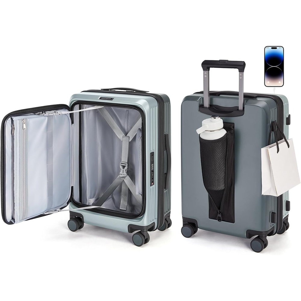image:imageBAGSMART 20 Expandable TopOpening CarryOn Double Spinner TSA PurpleSage Green