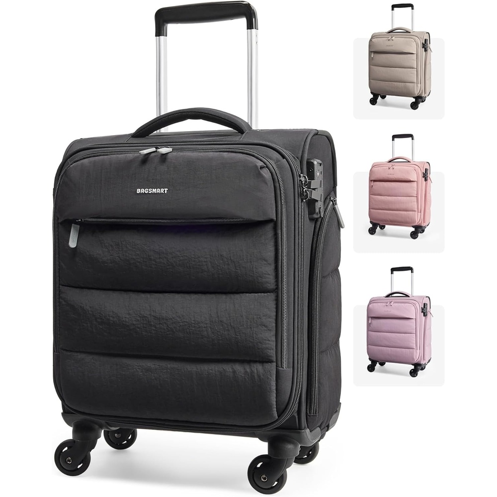 image:imageBAGSMART Softside Underseat Personal Item Suitcase with Wheels PurpleBlack