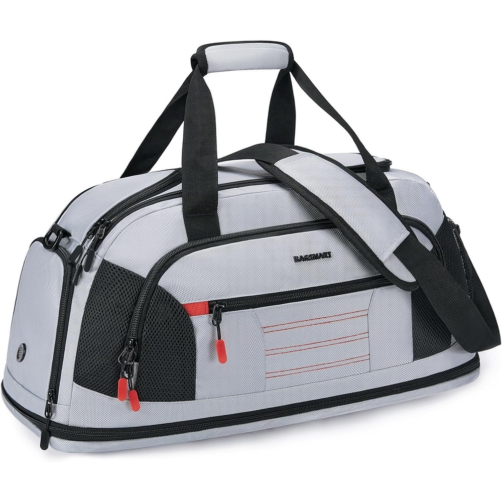 image:imageGym Bag for Men Women BAGSMART Expandable Sports Travel Duffel Bag Lightweight Workout Bag with Shoe Compartment amp Wet Pocket Water Resistant Weekend Overnight Duffle Bag for Travel Gym Grey