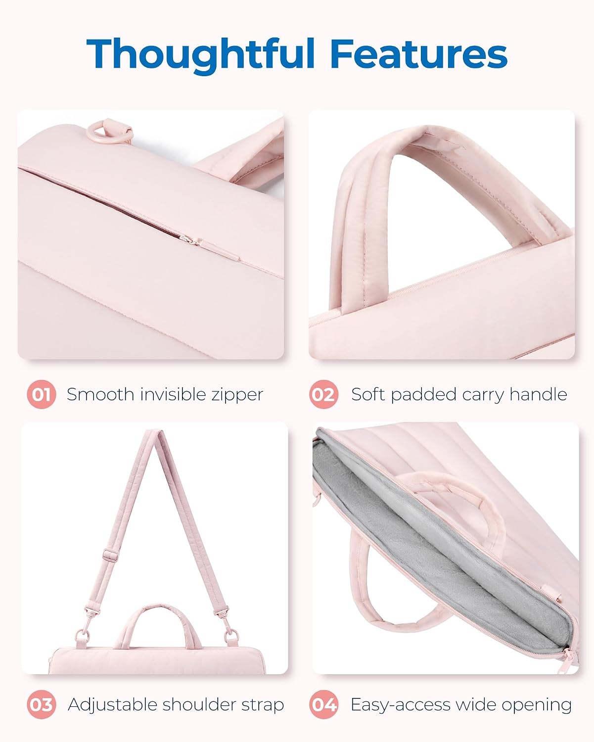 image:imageBAGSMART 1314 Inch Laptop Sleeve with Handle Slim Protective Case for WorkSBaby Pink