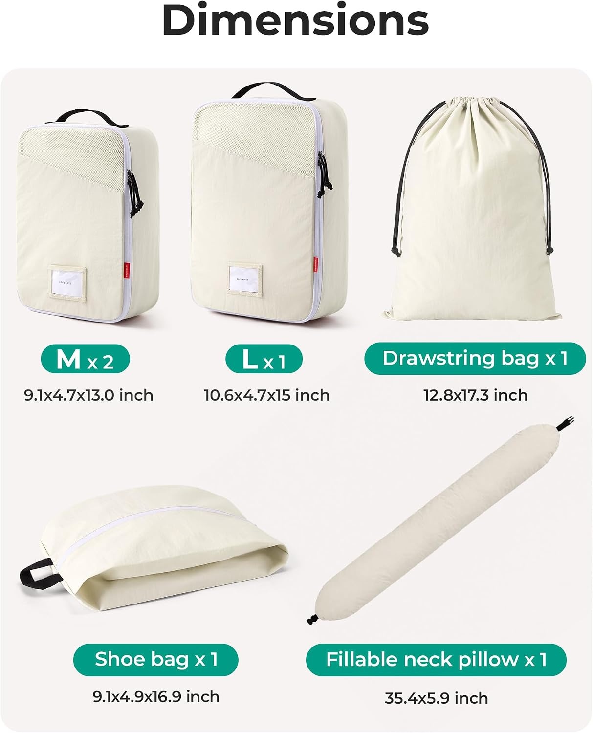 image:imageBAGSMART 6 Set Packing Cubes for Travel with Fillable Neck Pillow Shoe BagCamal
