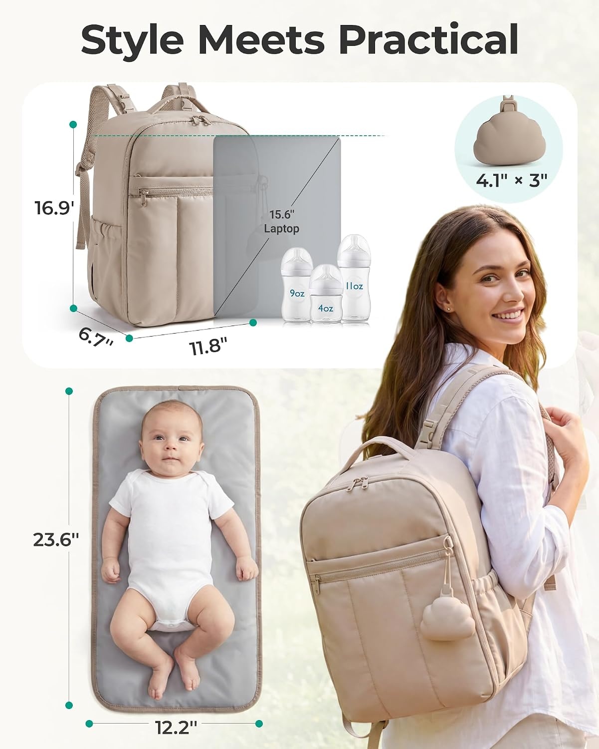 image:imageBAGSMART Diaper Backpack with Insulated Pockets amp Changing PadBlackBrown
