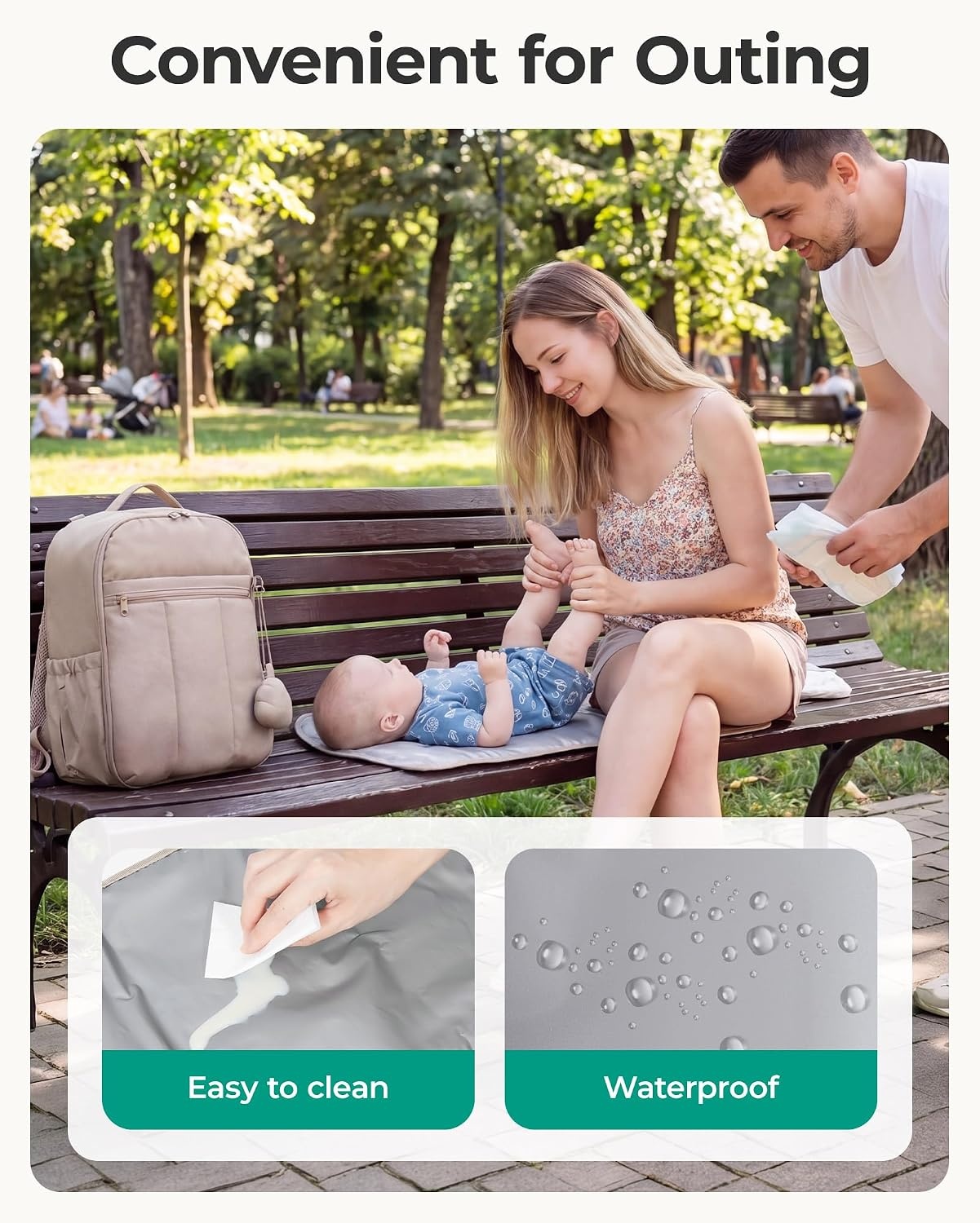 image:imageBAGSMART Diaper Backpack with Insulated Pockets amp Changing PadBlackGreen