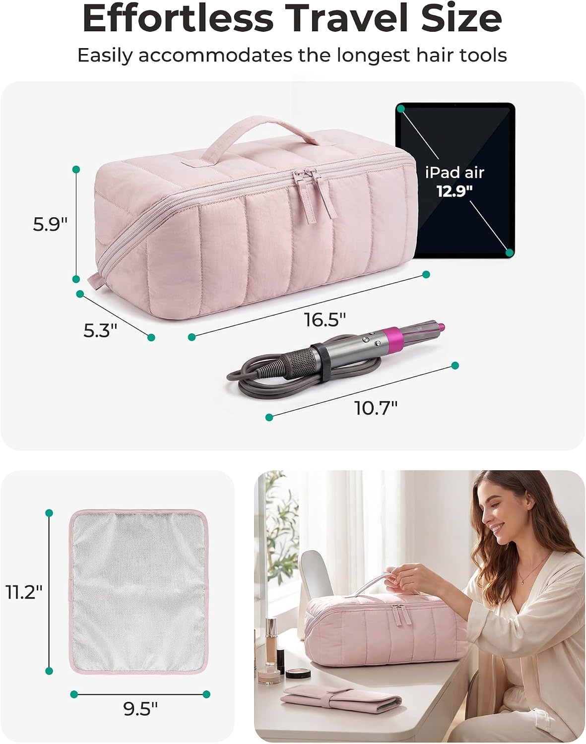 image:imageBAGSMART Hair Tool Travel Bag Compatible with Shark FlexStyle Wide OpenBaby Pink