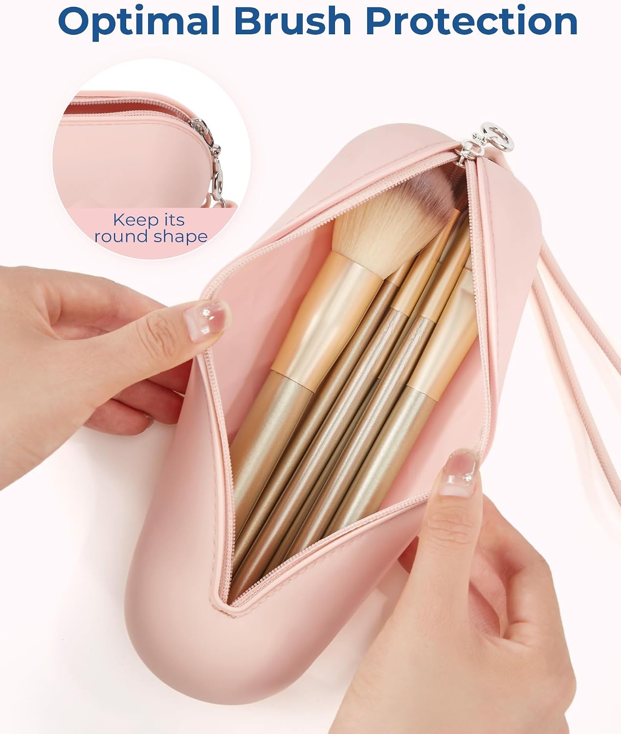 image:imageBAGSMART Makeup Brush Holder Bag Travel Small Makeup Bag for Purse Make Up Brush Bag Case Cosmetic Bag Silicone Soft Portable Face Brushes Travel Essentials Organizer Holder Pink