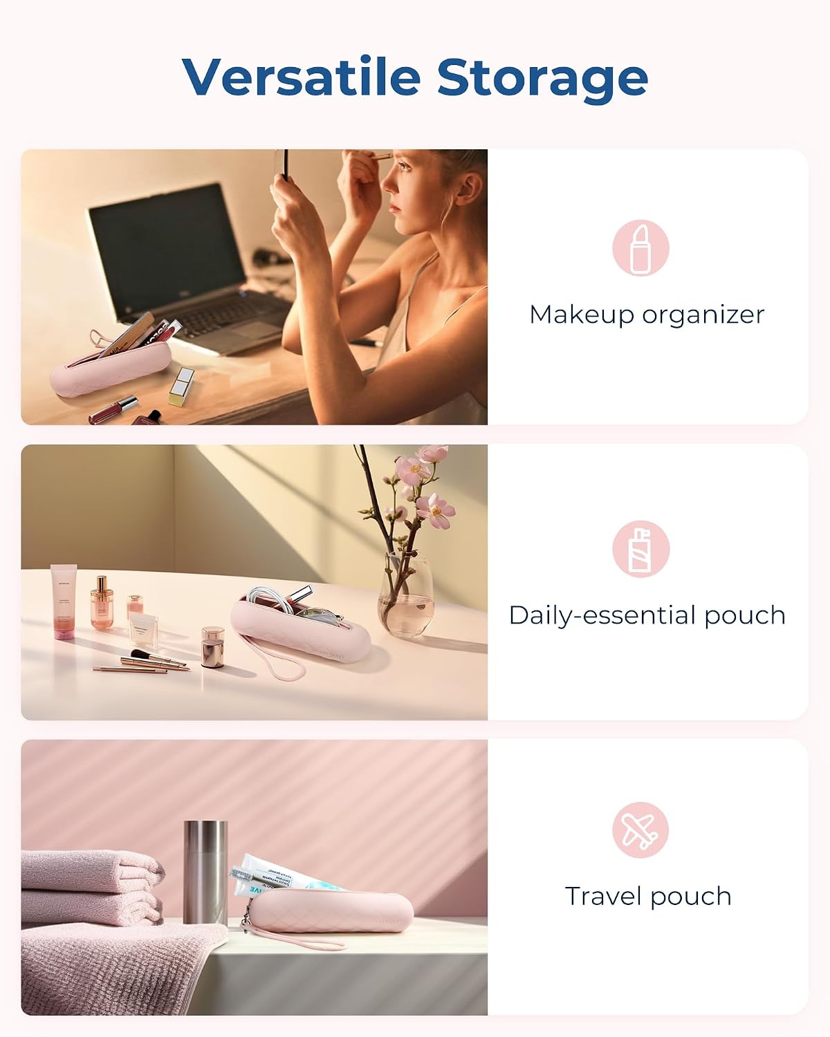 image:imageBAGSMART Makeup Brush Holder Bag Travel Small Makeup Bag for Purse Make Up Brush Bag Case Cosmetic Bag Silicone Soft Portable Face Brushes Travel Essentials Organizer Holder Pink