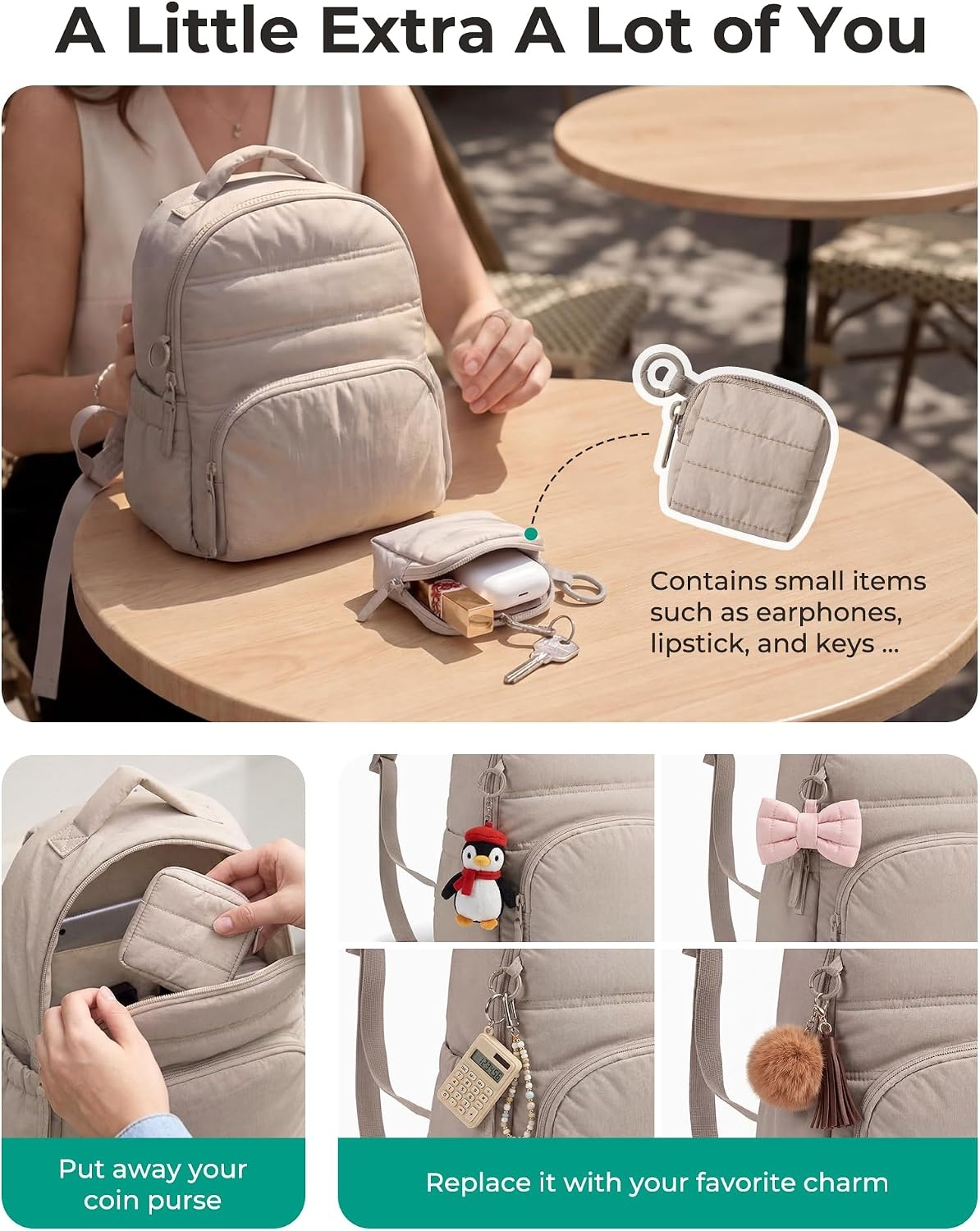 image:imageBAGSMART Small Backpacks for Women Puffer Mini Backpack Purse with PouchAcoffee Brown