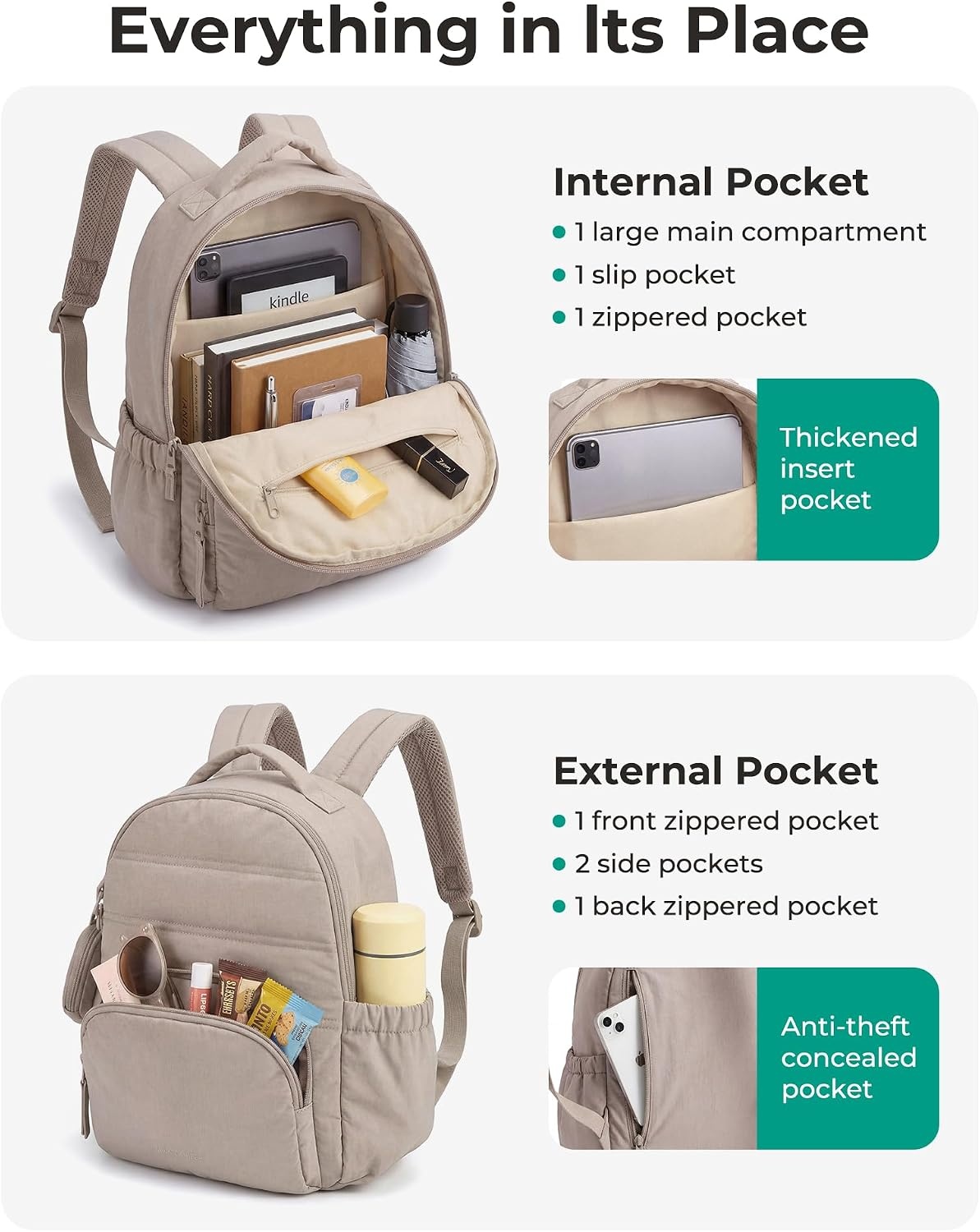 image:imageBAGSMART Small Backpacks for Women Puffer Mini Backpack Purse with PouchAcoffee Brown