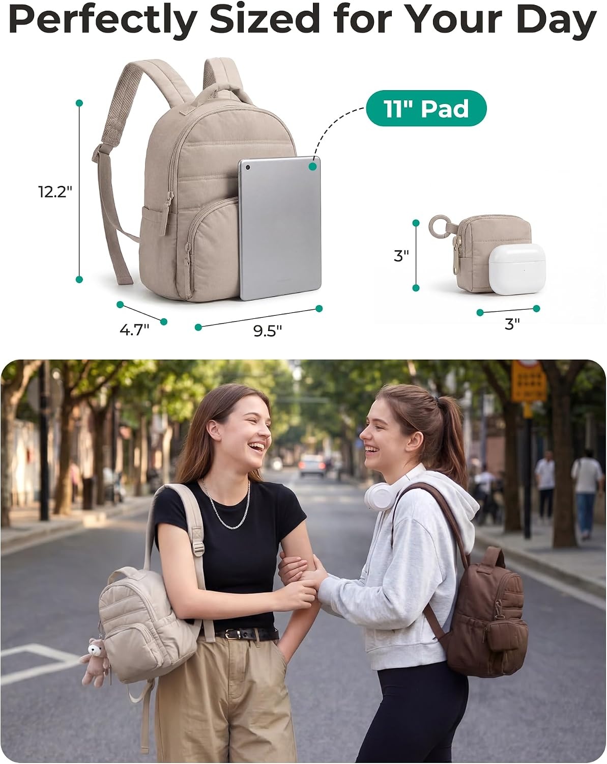 image:imageBAGSMART Small Backpacks for Women Puffer Mini Backpack Purse with PouchAlatte Brown