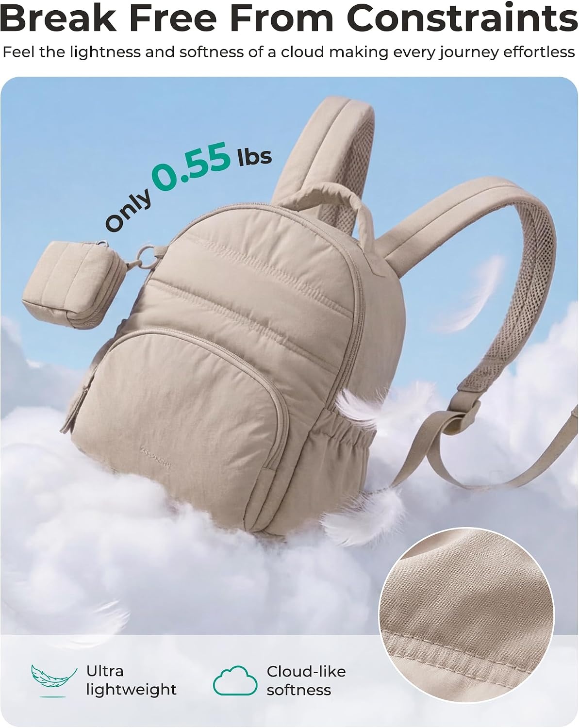 image:imageBAGSMART Small Backpacks for Women Puffer Mini Backpack Purse with PouchAlatte Brown