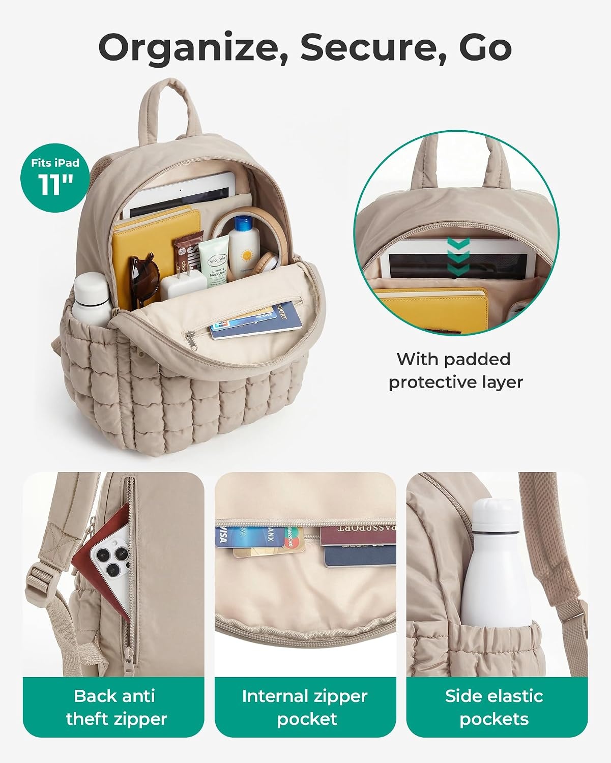 image:imageBAGSMART Small Backpacks for Women Puffer Mini Backpack Purse with PouchCjet Black