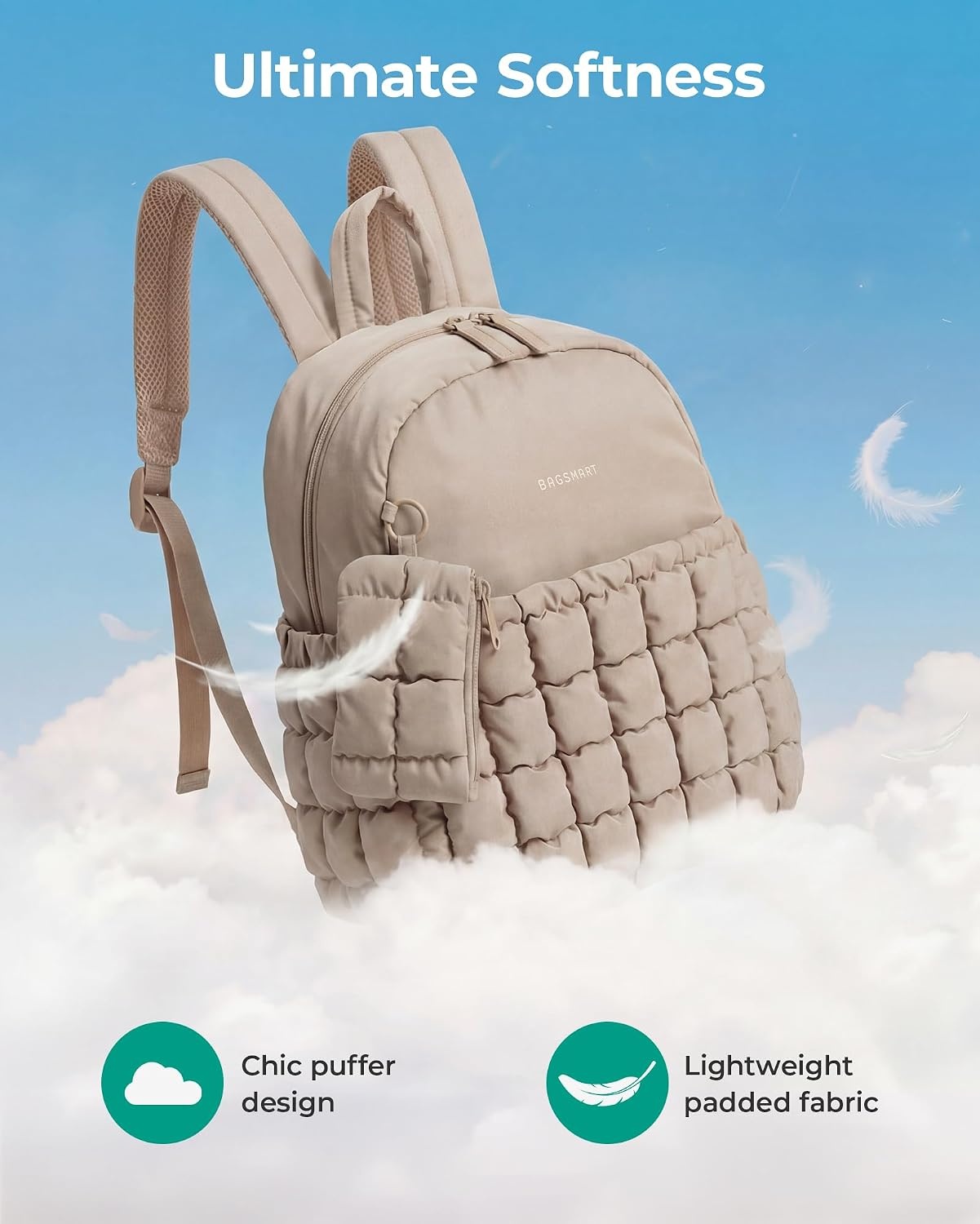 image:imageBAGSMART Small Backpacks for Women Puffer Mini Backpack Purse with PouchCsage Green