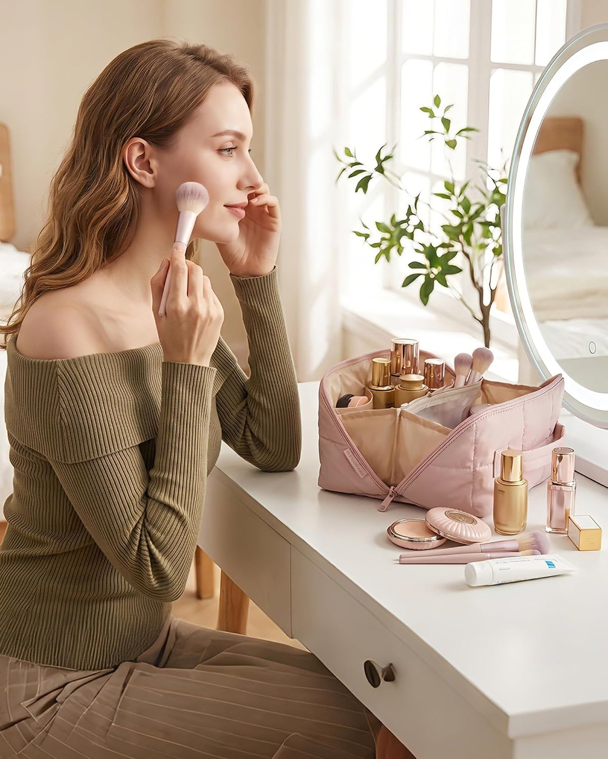 image:imageBAGSMART Spacious Travel Makeup Bag WaterResistant Toiletry OrganizerChocolate Brown