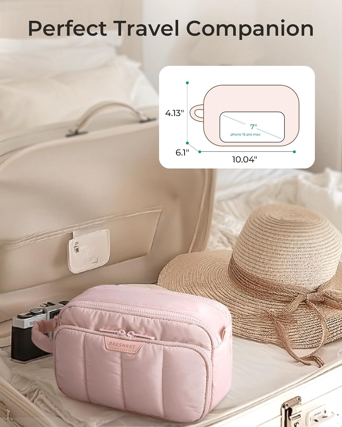 image:imageBAGSMART Travel Toiletry Bag for Women Waterresistant CamelPink