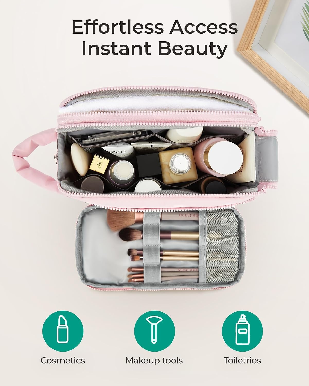 image:imageBAGSMART Travel Toiletry Bag for Women Waterresistant CamelPink